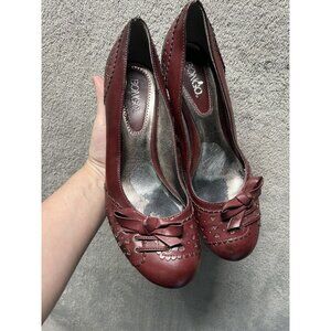 Vtg Bongo Y2K Women’s 9.5 Round Toe Bow Kitten Heels Burgundy Faux Leather